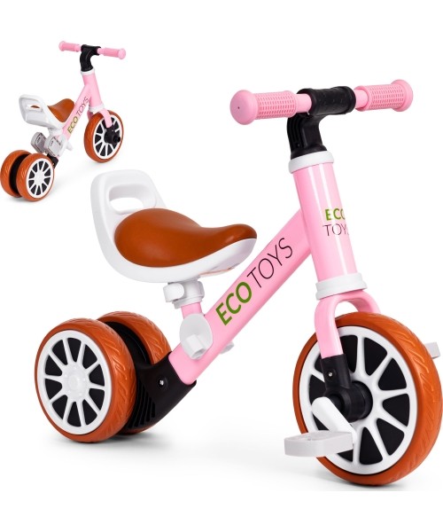 Laste tõukerattad Eco Toys: Krosinis triratukas su pedalais 2in1 rožinės spalvos ECOTOYS