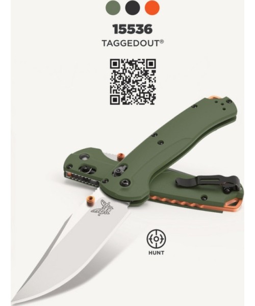 Hunting and Survival Knives Benchmade: Benchmade 15536 TAGGEDOUT, OD Green G10, CPM-S45VN