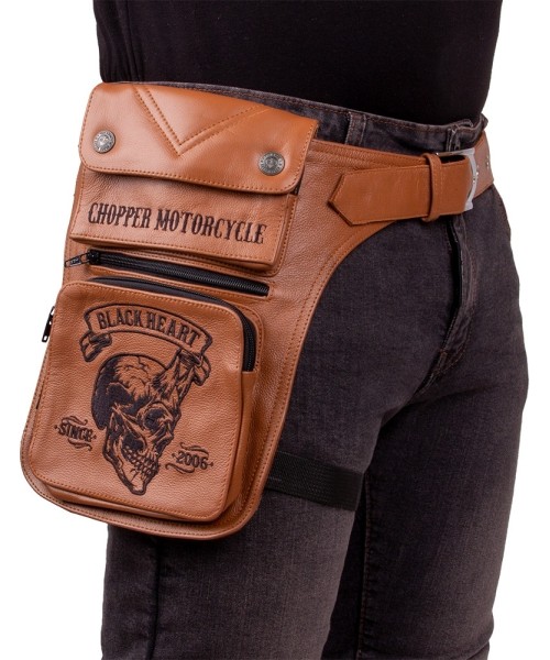 Reie kotid W-TEC Black Heart: Motorcycle Thigh Bag W-TEC Black Heart Devil Skull Brown Leather