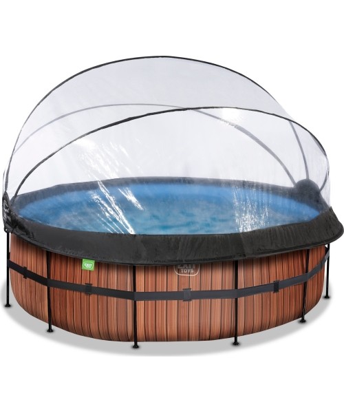 Maapealsed basseinid Exit: EXIT Wood pool ø427x122cm with sand filter pump and dome and heat pump - brown