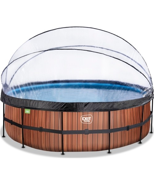 Maapealsed basseinid Exit: EXIT Wood pool ø488x122cm with sand filter pump and dome and heat pump - brown