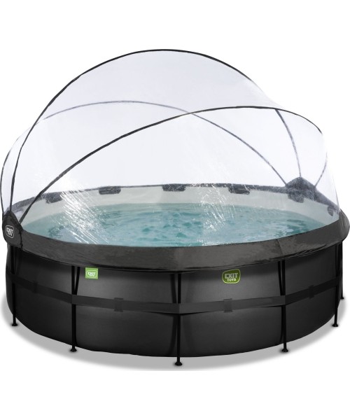 Maapealsed basseinid Exit: EXIT Black Leather pool ø427x122cm with sand filter pump and dome and heat pump - black