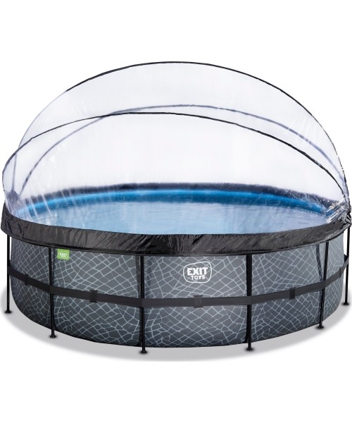 Maapealsed basseinid Exit: EXIT Stone pool ø488x122cm with sand filter pump and dome and heat pump - grey