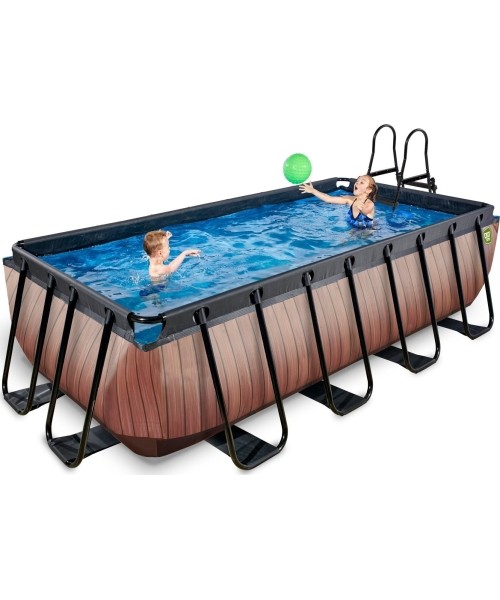EXIT Wood pool 400x200x100cm with filter pump - brown