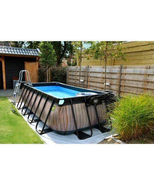 EXIT Wood pool 400x200x100cm with filter pump - brown