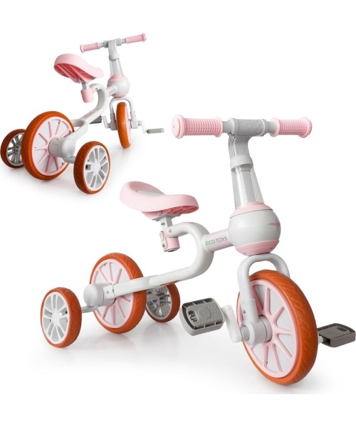 Laste tõukerattad Eco Toys: Balansinis dviratukas Ecotoys 4in1, su pedalais ir šoniniais ratukais