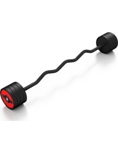 Fixed Weight Rubber Curled Barbell Marbo Sport, 35kg, Red