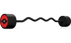 Fixed Weight Rubber Curled Barbell Marbo Sport, 35kg, Red