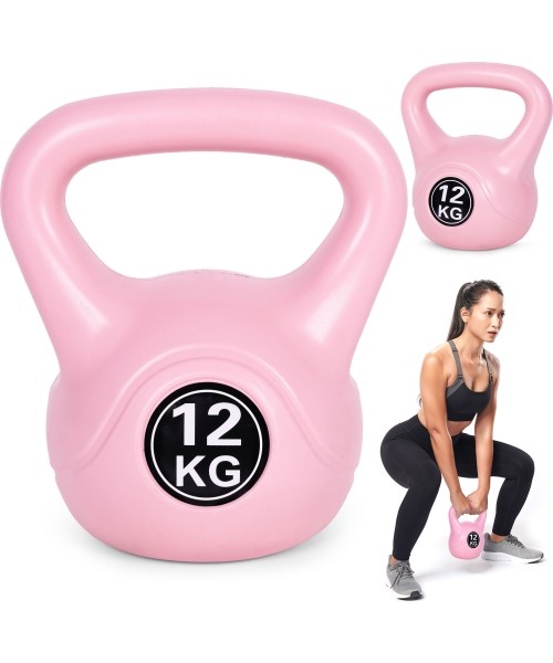 Aeroobika hantlid ModernHOME: Kettlebell kettle 12kg pratybų hantelis kamuolys fitneso svoris rožinis ModernHome