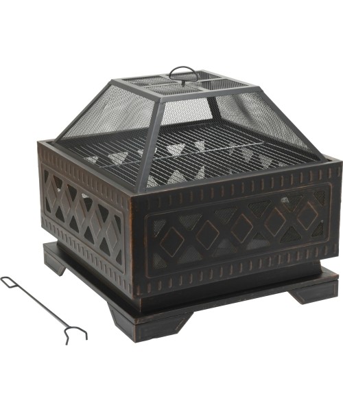 Firepits Cattara: Fireplace SQUARE copper patina with lid