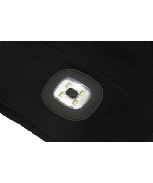 Cap BLACK with LED flashlight USB charging