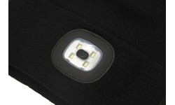 Must müts LED-taskulambiga ja USB-laadimisega