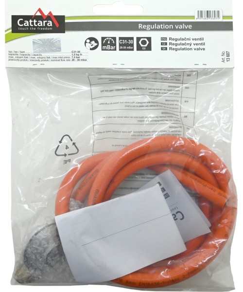 Gas pressure regulator 30mbar EN16129 - 1,5m hose set