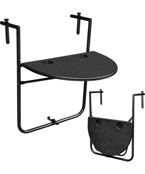 Tables ModernHOME: Balkono stalas sulankstomas, kabantis ant baliustrados, juodas