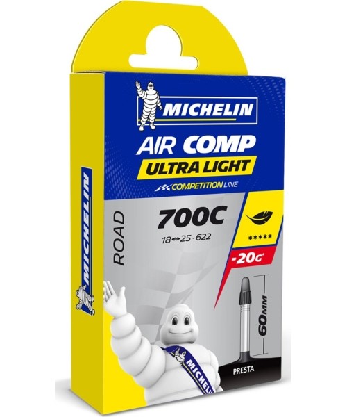 Kindad ja kiivrid : MICHELIN TUBE AIR COMP ULTRALIGHT GAL-FV 60MM 700x18/25 MICHELIN TUBE AIR COMP ULTRALIGHT GAL-FV 60MM 700...
