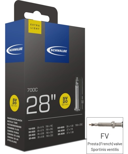 Kindad ja kiivrid : Schwalbe EXTRE LIGHT 700x18/25 (18/25-622) FV20 60MM