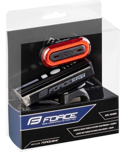 FORCE Futuro bike light set, USB rechargeable (black)