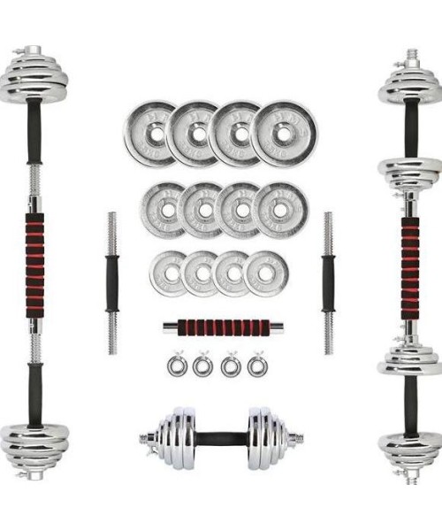 Adjustable Dumbbells HMS: Keičiamo svorio chromuotų hatelių ir štangos rinkinys lagamine HMS STC21, 2 x 10 kg