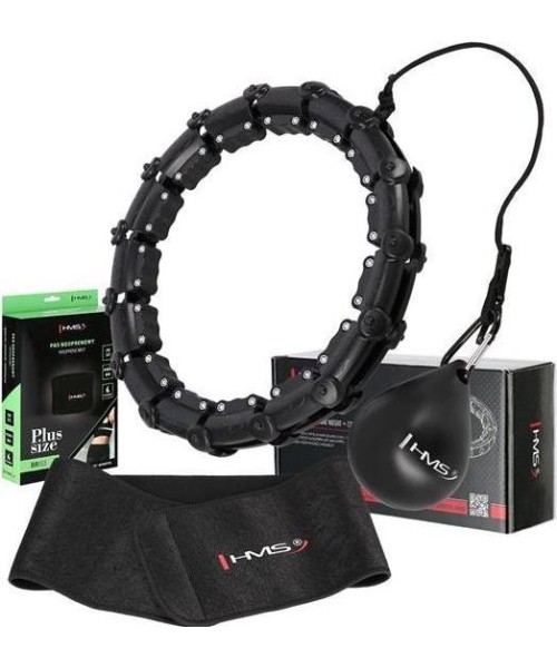 Hularõngad HMS: RINKINYS HULA HOOP HHW11 JUODAS SU SVORIU + LIEMENS ATRAMA BR163 JUODAS PLIUS DYDIS HMS