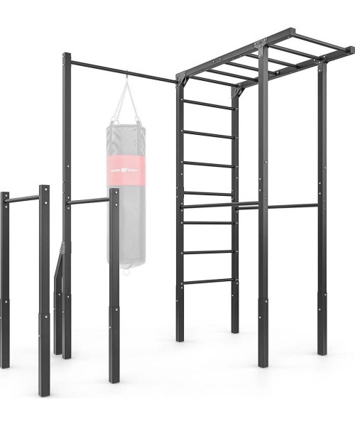 Lõuatõmbe trenažöörid Marbo Sport: Lauko kopėčios + prisitraukimo baras su maišelio laikikliu + turėklai nusileidimams (ilgi)...