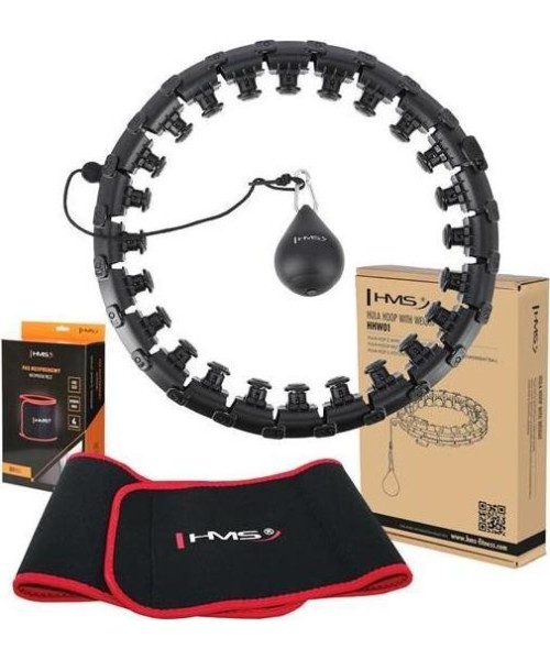 Weight Hoops HMS: RINKINYS HULA HOOP HHW01 JUODAS SU SVORIU HMS + JUOSMENS ATRAMA BR163 RAUDONAS