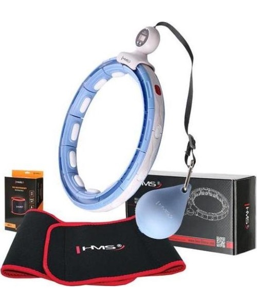 Hularõngad HMS: SET HULA HOOP MAGNETIC BLUE HHM15 WITH WEIGHT + COUNTER HMS + WAIST SUPPORT BR163 RED