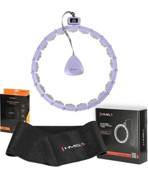Hularõngad HMS: SET HULA HOOP MAGNETIC VIOLET HHM14 WITH WEIGHT + COUNTER HMS + WAIST SUPPORT BR163 BLACK