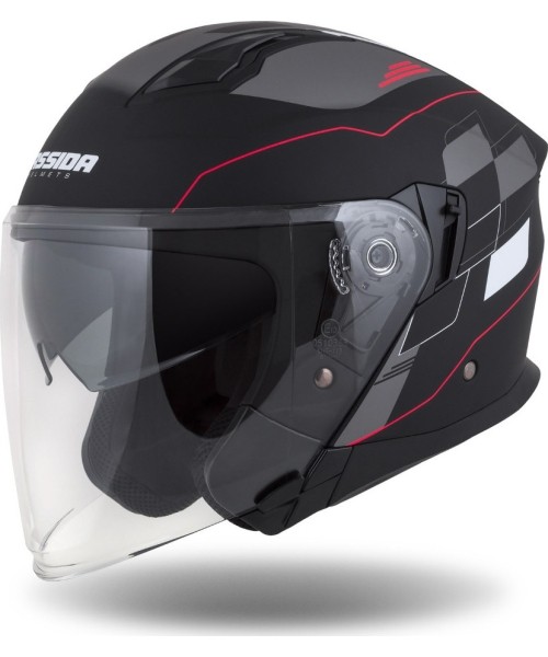 Roller kiivrid Cassida: Motociklininko šalmas Cassida Jet Tech RoxoR Matte Black/White/Red/Gray