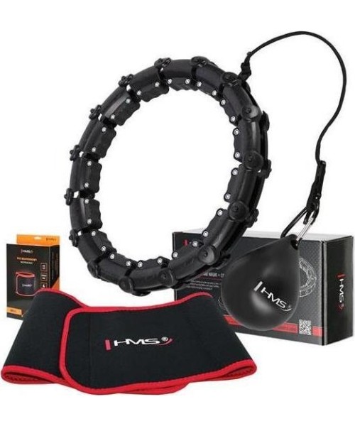 Hularõngad HMS: SET HULA HOOP HHW02 BLACK WITH WEIGHT HMS + WAIST SUPPORT BR163 RED