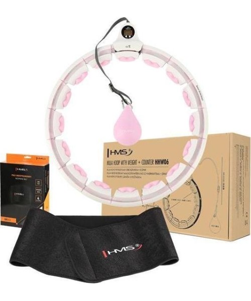 Weight Hoops HMS: SET HULA HOOP HHW06 PINK WITH A GRAVITY BALL AND COUNTER HMS + WAIST SUPPORT BR163 BLACK
