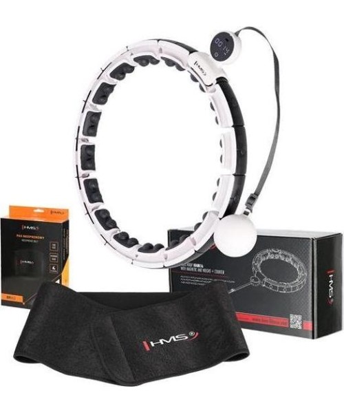 Hularõngad HMS: SET HULA HOOP MAGNETIC WHITE HHM16 WITH WEIGHT + COUNTER HMS + WAIST SUPPORT BR163 BLACK