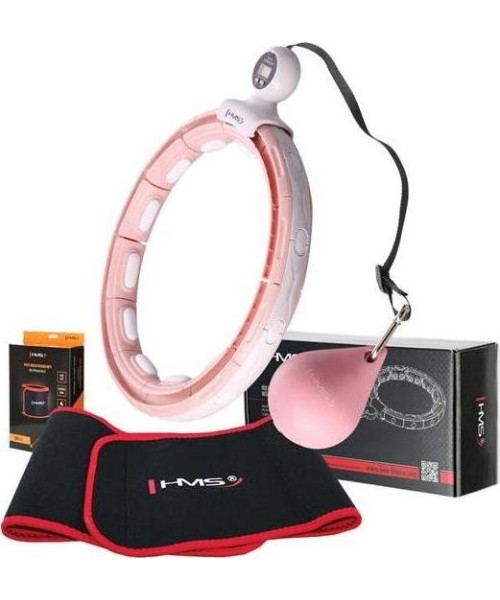 Hularõngad HMS: SET HULA HOOP MAGNETIC PINK HHM15 WITH WEIGHT + COUNTER HMS + WAIST SUPPORT BR163 RED