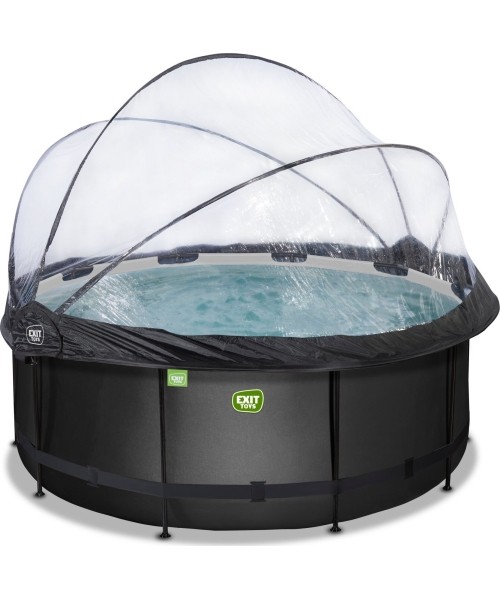 Above Ground Pools Exit: EXIT Black Leather pool ø360x122cm with sand filter pump and dome and heat pump - black