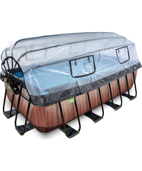 Above Ground Pools Exit: EXIT Wood pool 400x200x122cm with sand filter pump and dome and heat pump - brown