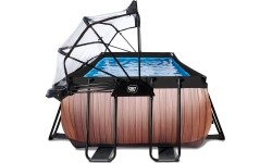 EXIT Wood pool 400x200x100cm with dome and sand filter and heat pump - brown