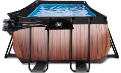 EXIT Wood pool 400x200x100cm with dome and sand filter and heat pump - brown
