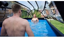 EXIT Wood pool 400x200x100cm with dome and sand filter and heat pump - brown