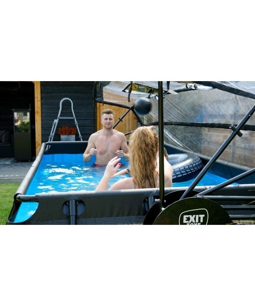 EXIT Wood pool 400x200x100cm with dome and sand filter and heat pump - brown