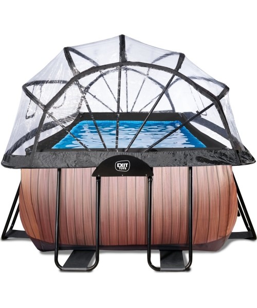 EXIT Wood pool 400x200 cm with dome and sand filter pump - brown Framed pool Rectangular 7020 L