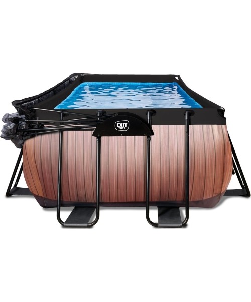 EXIT Wood pool 400x200 cm with dome and sand filter pump - brown Framed pool Rectangular 7020 L