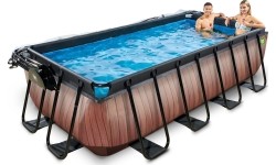 EXIT Wood pool 400x200 cm with dome and sand filter pump - brown Framed pool Rectangular 7020 L
