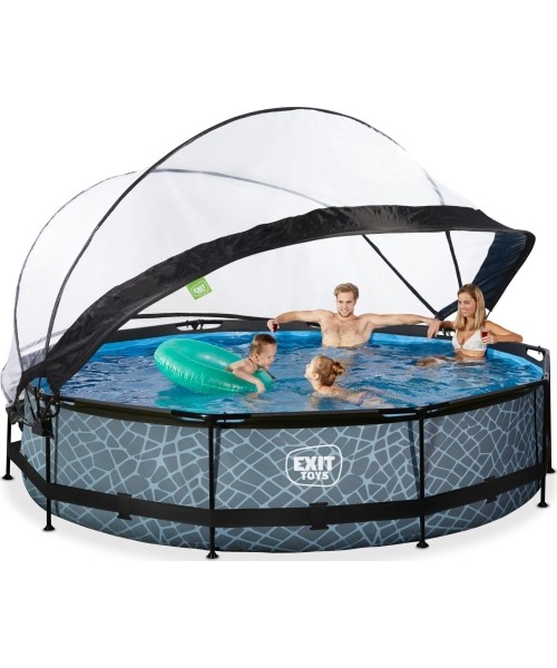 EXIT Stone pool ø360x76cm with dome and filter pump - grey