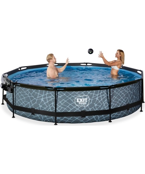 EXIT Stone pool ø360x76cm with dome and filter pump - grey