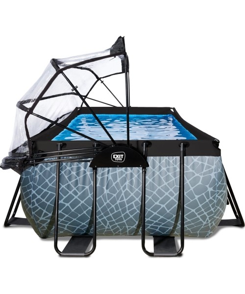 EXIT Stone pool 400x200x100cm with dome and sand filter and heat pump - grey