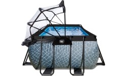 EXIT Stone pool 400x200x100cm with dome and sand filter and heat pump - grey