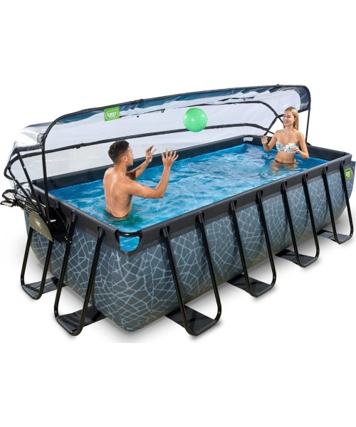EXIT Stone pool 400x200x100cm with dome and sand filter and heat pump - grey