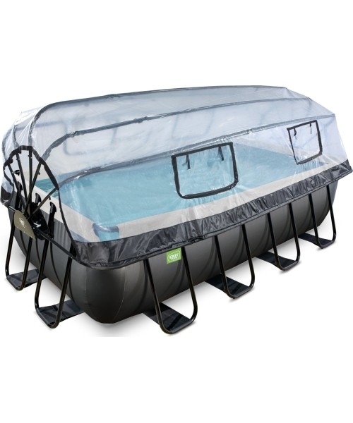 Maapealsed basseinid Exit: EXIT Black Leather pool 400x200x100cm with sand filter pump and dome and heat pump - black