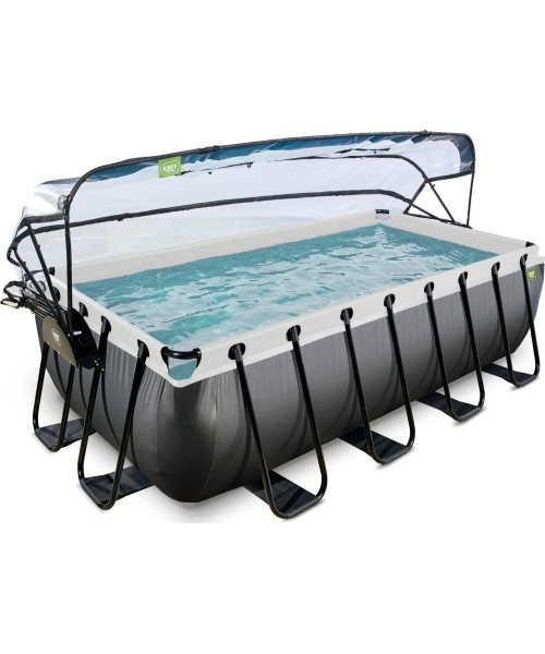 EXIT Black Leather pool 400x200x100cm with sand filter pump and dome and heat pump - black