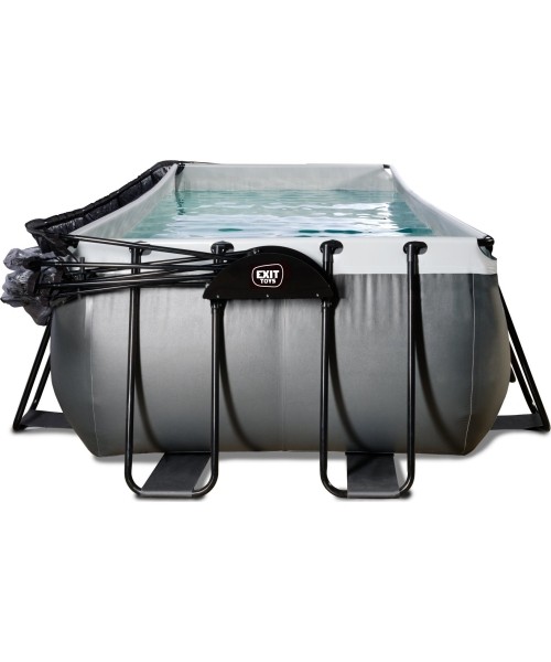 EXIT Black Leather pool 400x200x100cm with sand filter pump and dome and heat pump - black