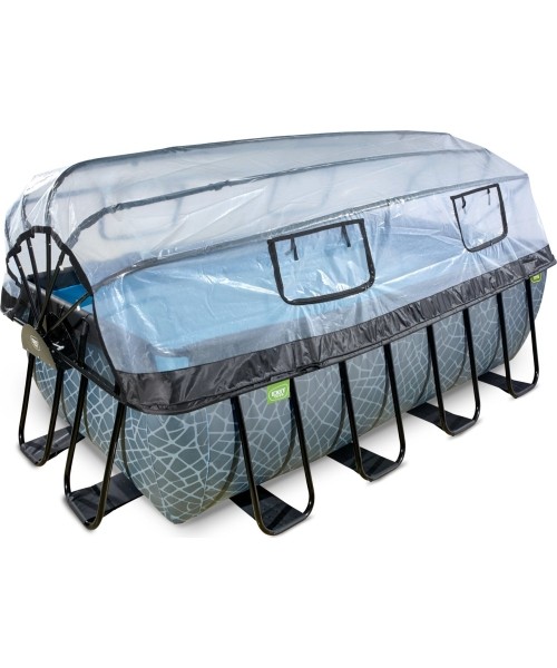Maapealsed basseinid Exit: EXIT Stone pool 400x200x122cm with sand filter pump and dome and heat pump - grey